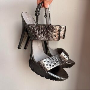 Iconic Silver Metallic Grommet Studded Platform Heels